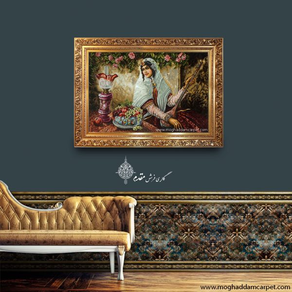 تابلو فرش دستباف نفیس دختر قاجار