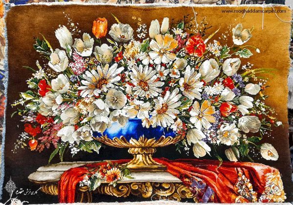 تابلو فرش دستباف نفیس گلدان رومیزی سلطنتی